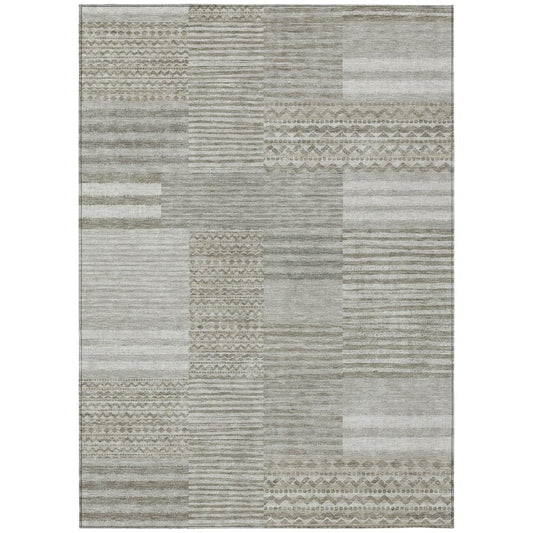 3' X 5' Taupe And Brown Striped Washable Indoor Outdoor Area Rug