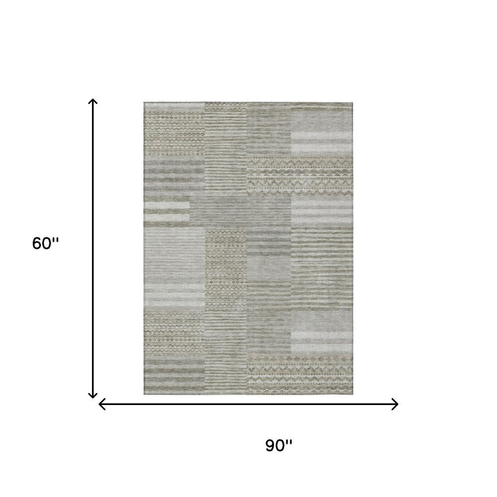 5' X 8' Taupe And Brown Striped Washable Indoor Outdoor Area Rug HomeRoots