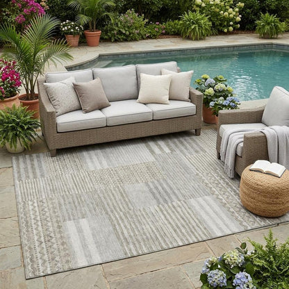 5' X 8' Taupe And Brown Striped Washable Indoor Outdoor Area Rug HomeRoots
