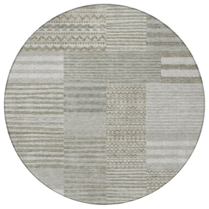 8' Taupe And Brown Round Striped Washable Indoor Outdoor Area Rug HomeRoots