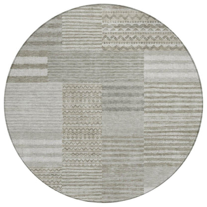 8' Taupe And Brown Round Striped Washable Indoor Outdoor Area Rug HomeRoots