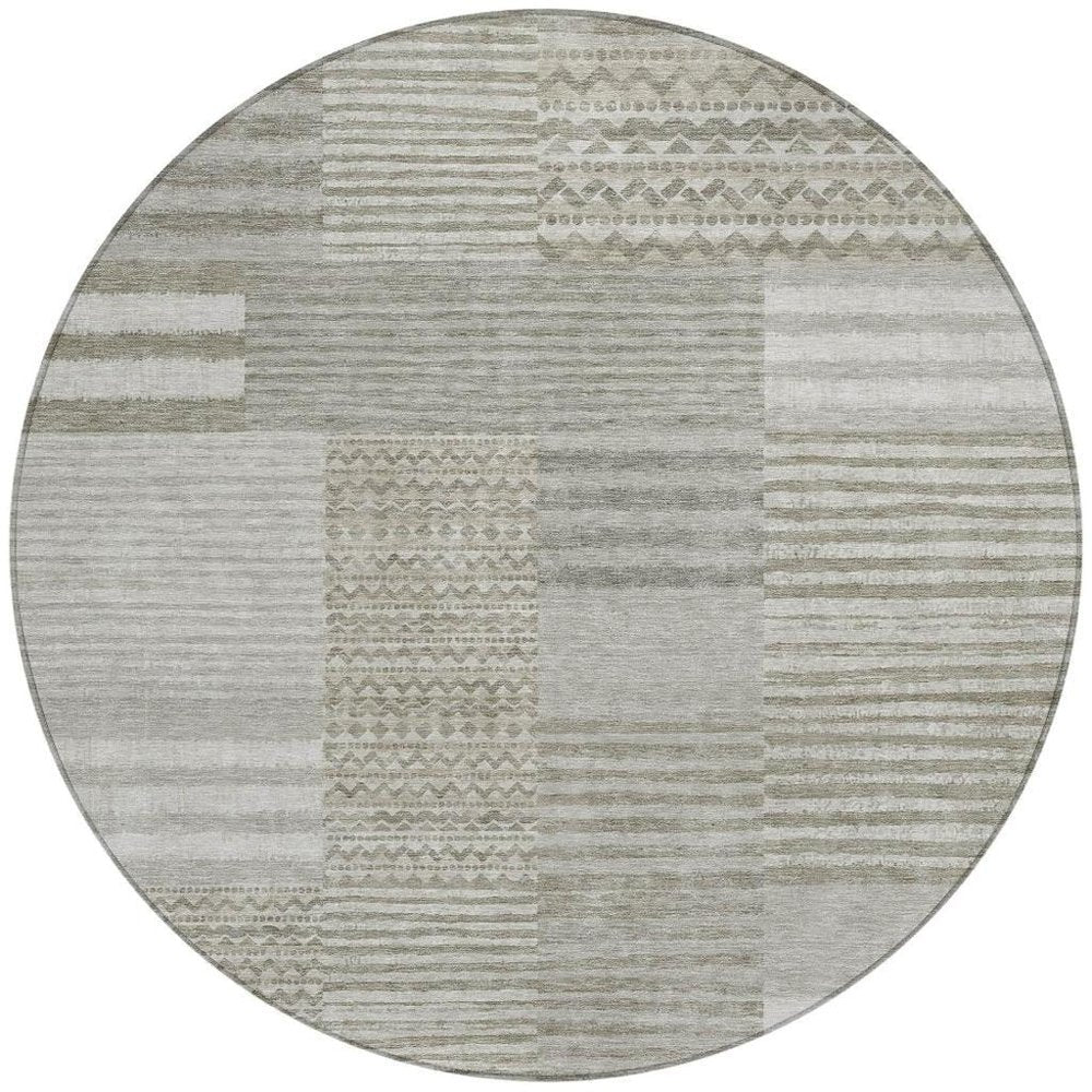 8' Taupe And Brown Round Striped Washable Indoor Outdoor Area Rug HomeRoots