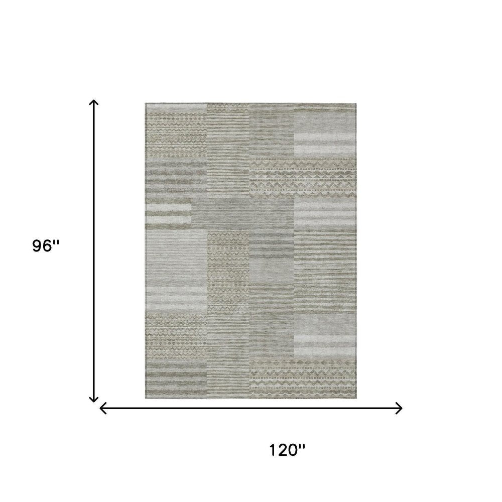 8' X 10' Taupe And Brown Striped Washable Indoor Outdoor Area Rug HomeRoots