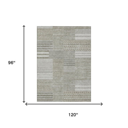 8' X 10' Taupe And Brown Striped Washable Indoor Outdoor Area Rug HomeRoots