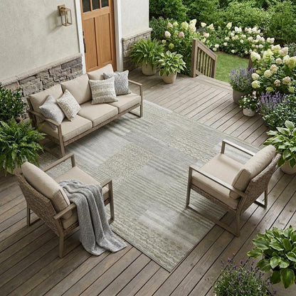 8' X 10' Taupe And Brown Striped Washable Indoor Outdoor Area Rug HomeRoots