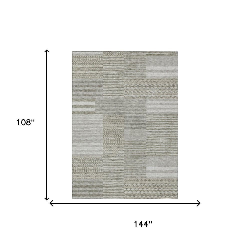 9' X 12' Taupe And Brown Striped Washable Indoor Outdoor Area Rug HomeRoots