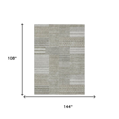 9' X 12' Taupe And Brown Striped Washable Indoor Outdoor Area Rug HomeRoots