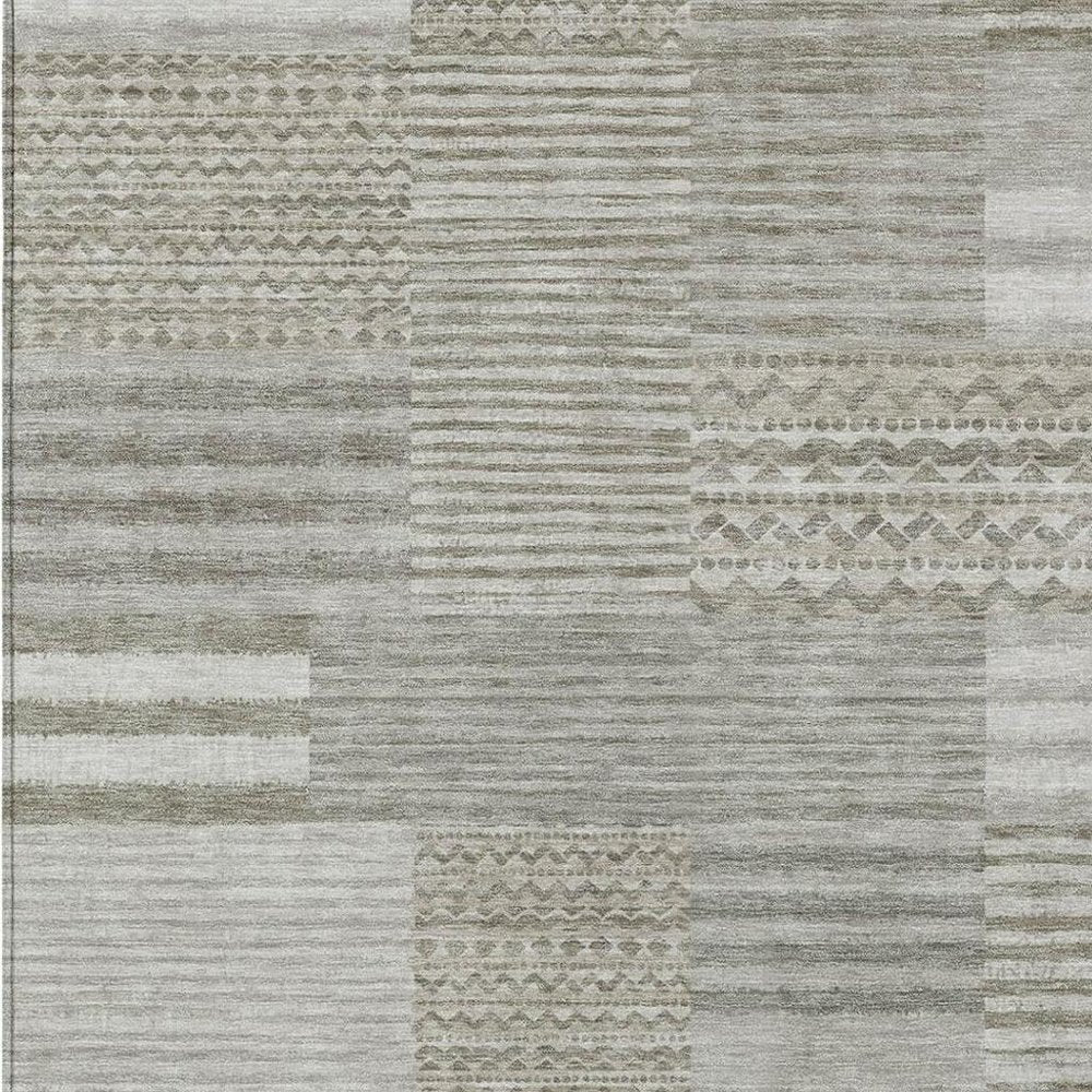 9' X 12' Taupe And Brown Striped Washable Indoor Outdoor Area Rug — view 6