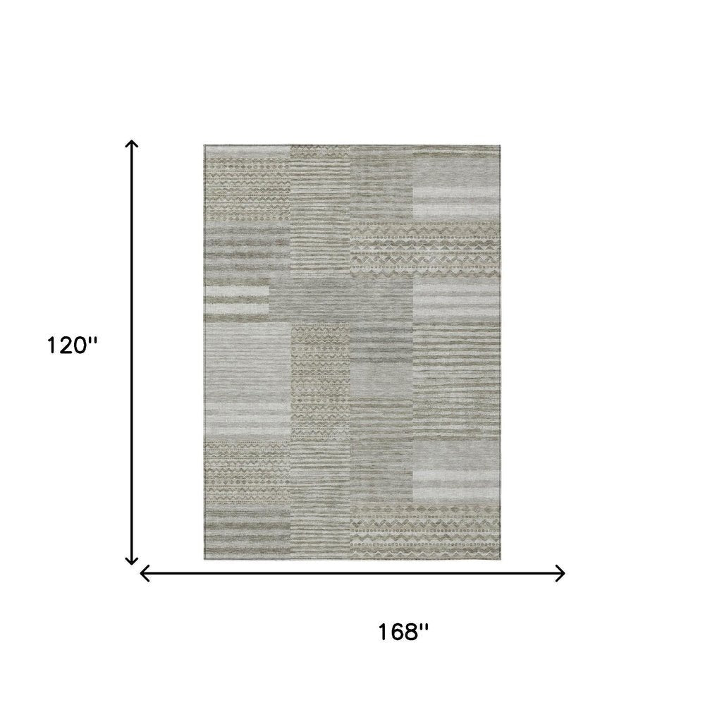 10' X 14' Taupe And Brown Striped Washable Indoor Outdoor Area Rug HomeRoots