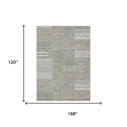 10' X 14' Taupe And Brown Striped Washable Indoor Outdoor Area Rug HomeRoots