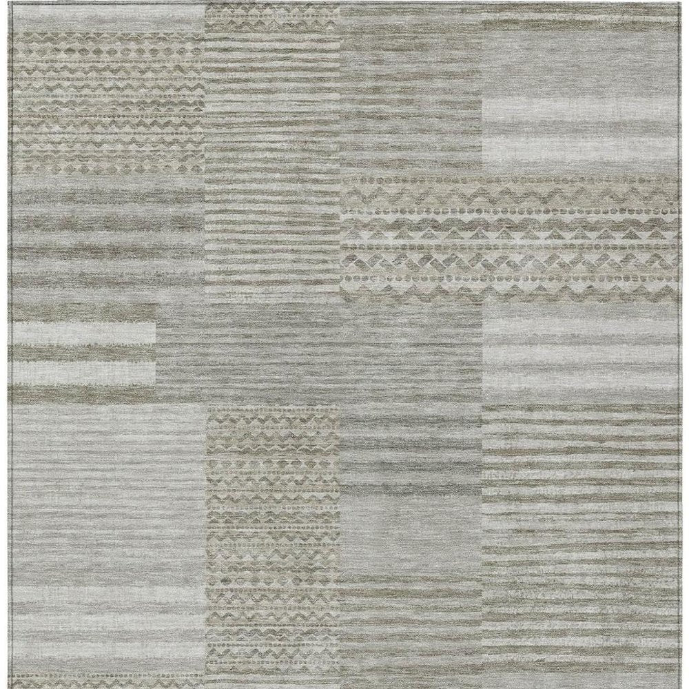 10' X 14' Taupe And Brown Striped Washable Indoor Outdoor Area Rug — view 7
