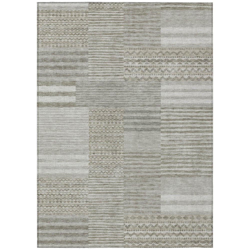10' X 14' Taupe And Brown Striped Washable Indoor Outdoor Area Rug — view 1