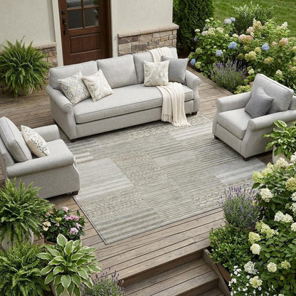 10' X 14' Taupe And Brown Striped Washable Indoor Outdoor Area Rug HomeRoots