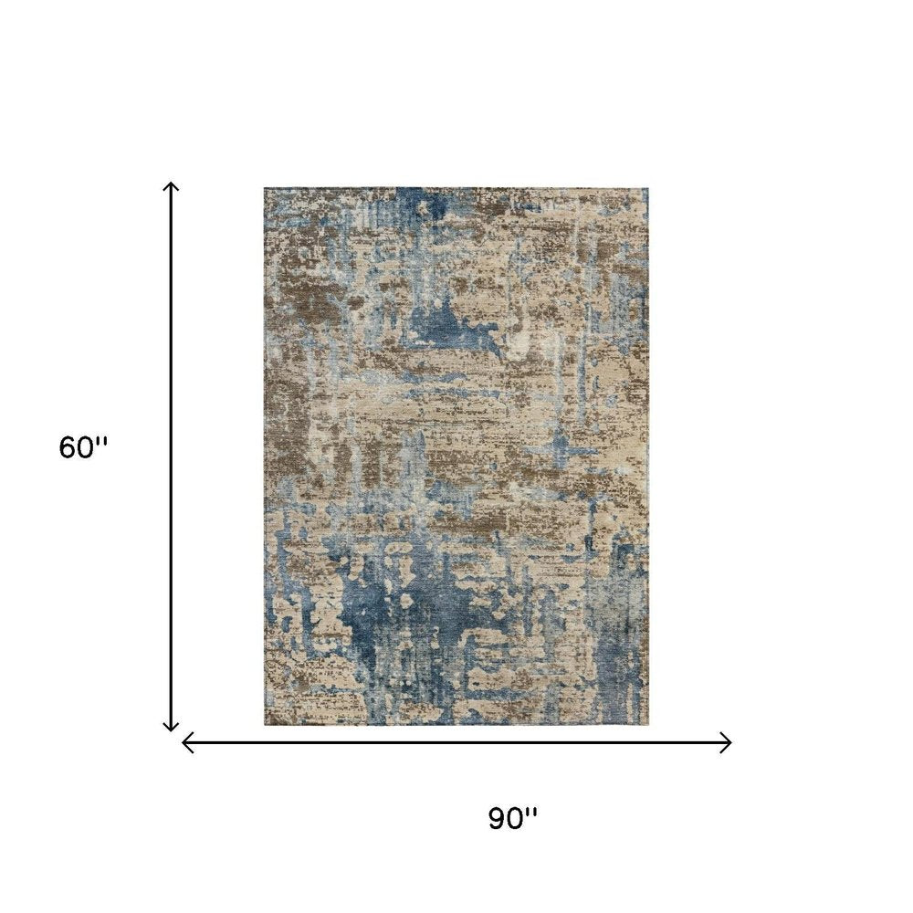 5' X 8' Brown And Khaki Abstract Washable Indoor Outdoor Area Rug HomeRoots