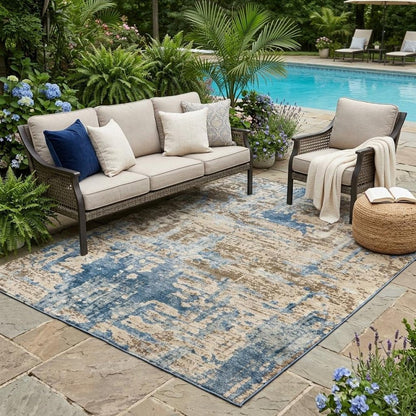 5' X 8' Brown And Khaki Abstract Washable Indoor Outdoor Area Rug HomeRoots