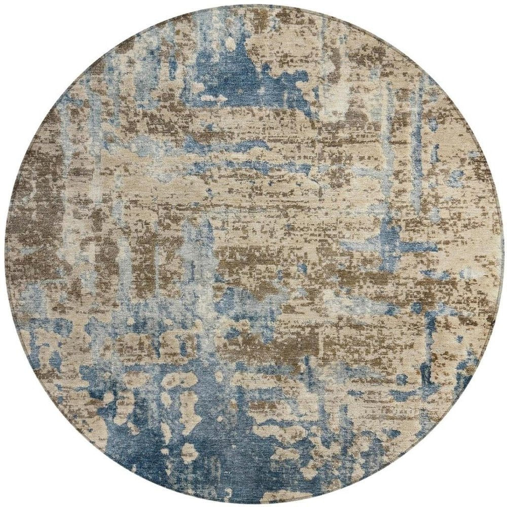 8' Brown And Khaki Round Abstract Washable Indoor Outdoor Area Rug — view 6