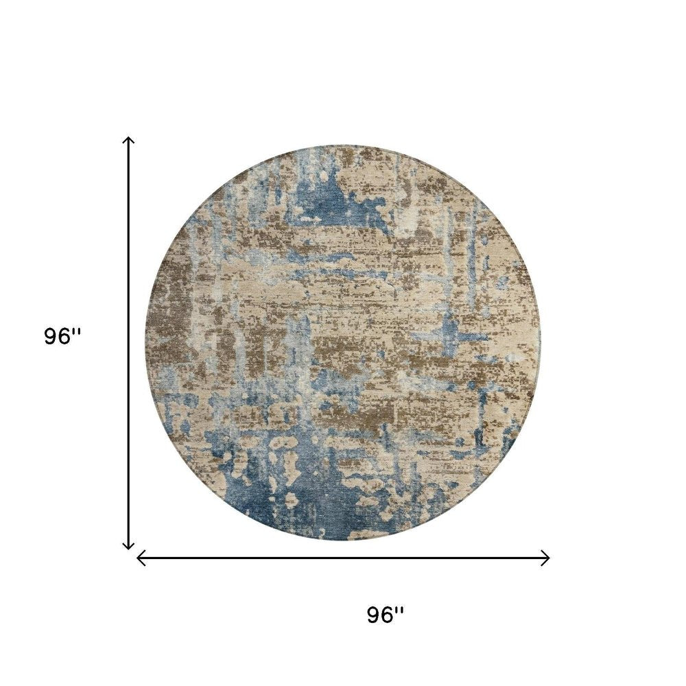 8' Brown And Khaki Round Abstract Washable Indoor Outdoor Area Rug HomeRoots