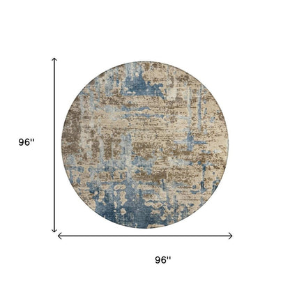8' Brown And Khaki Round Abstract Washable Indoor Outdoor Area Rug HomeRoots