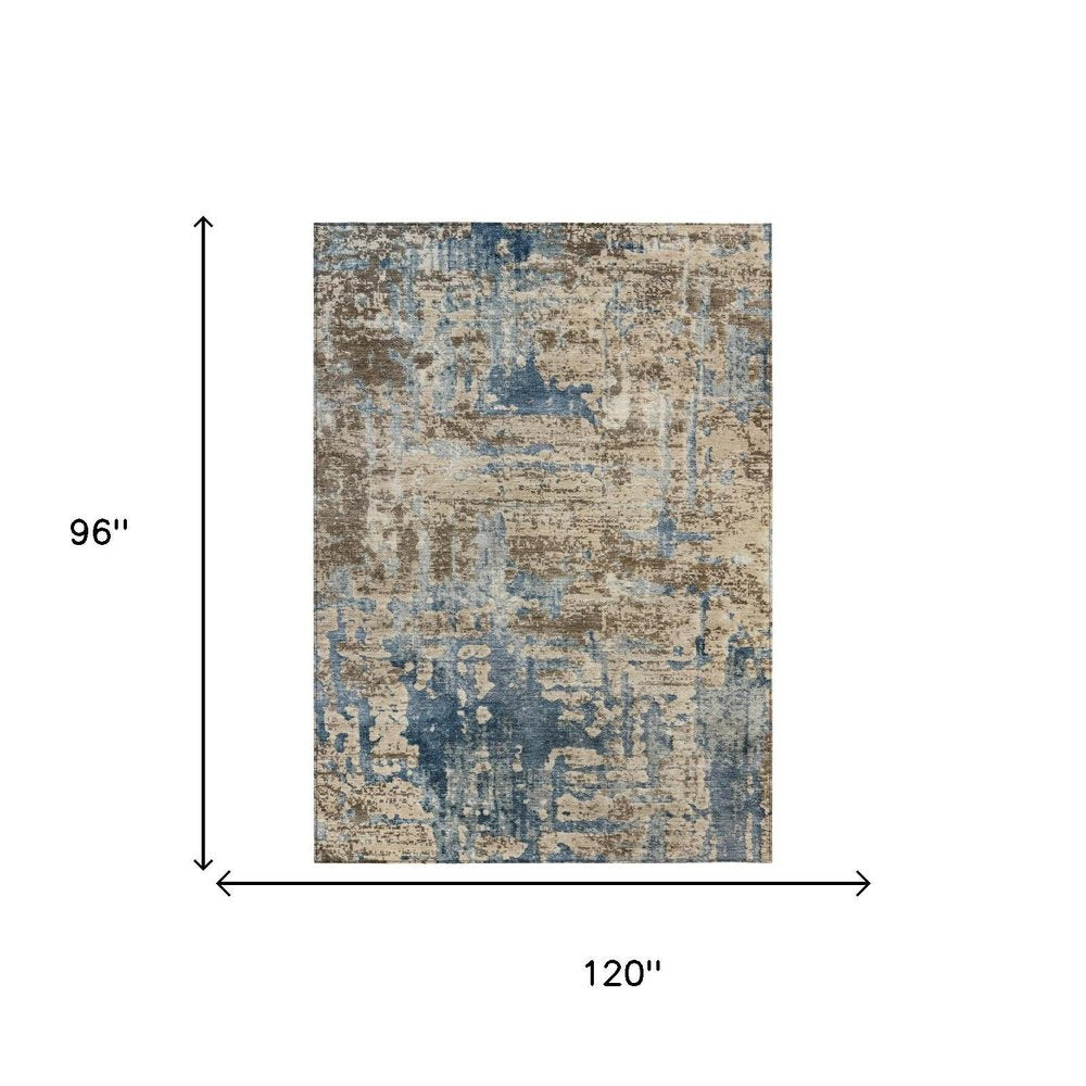 8' X 10' Brown And Khaki Abstract Washable Indoor Outdoor Area Rug — view 4