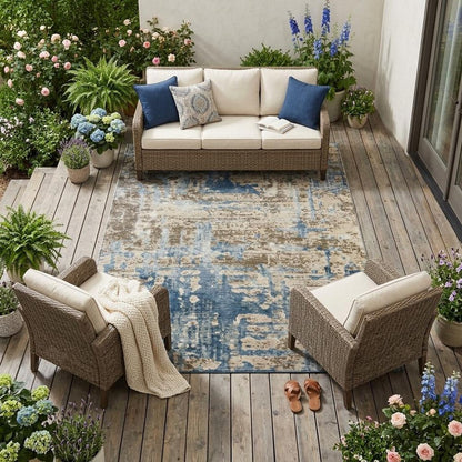 8' X 10' Brown And Khaki Abstract Washable Indoor Outdoor Area Rug