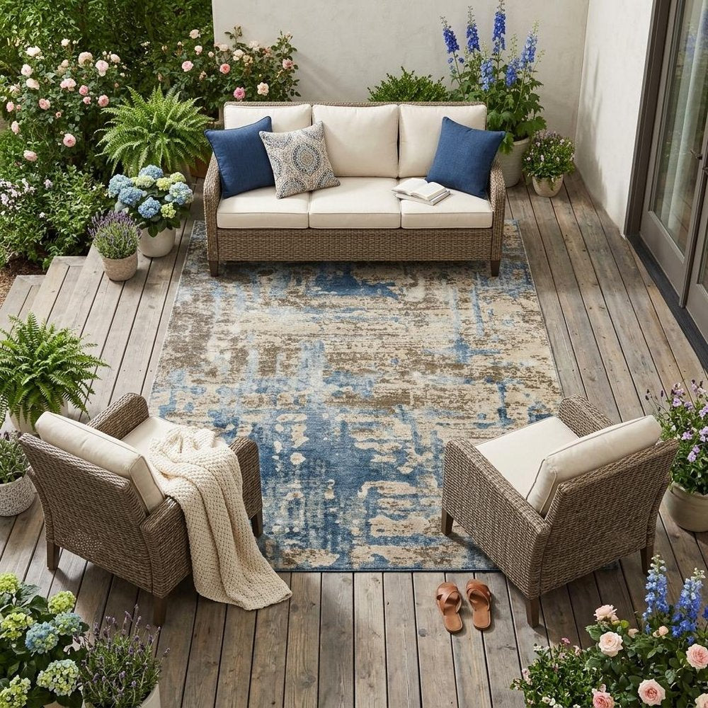 8' X 10' Brown And Khaki Abstract Washable Indoor Outdoor Area Rug HomeRoots