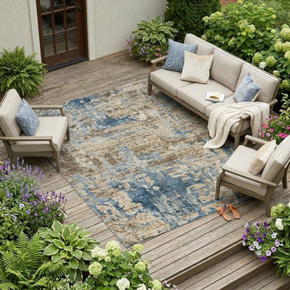 9' X 12' Brown And Khaki Abstract Washable Indoor Outdoor Area Rug HomeRoots