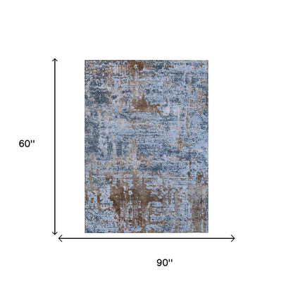5' X 8' Blue And Gray Abstract Washable Indoor Outdoor Area Rug