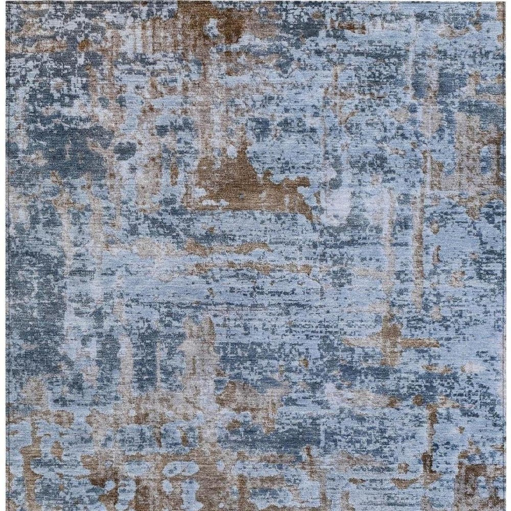 5' X 8' Blue And Gray Abstract Washable Indoor Outdoor Area Rug — view 6
