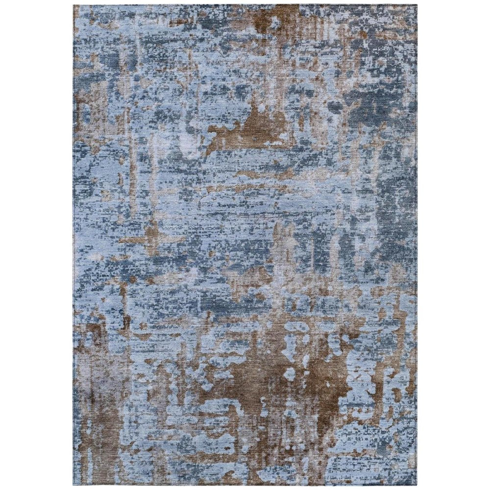 5' X 8' Blue And Gray Abstract Washable Indoor Outdoor Area Rug