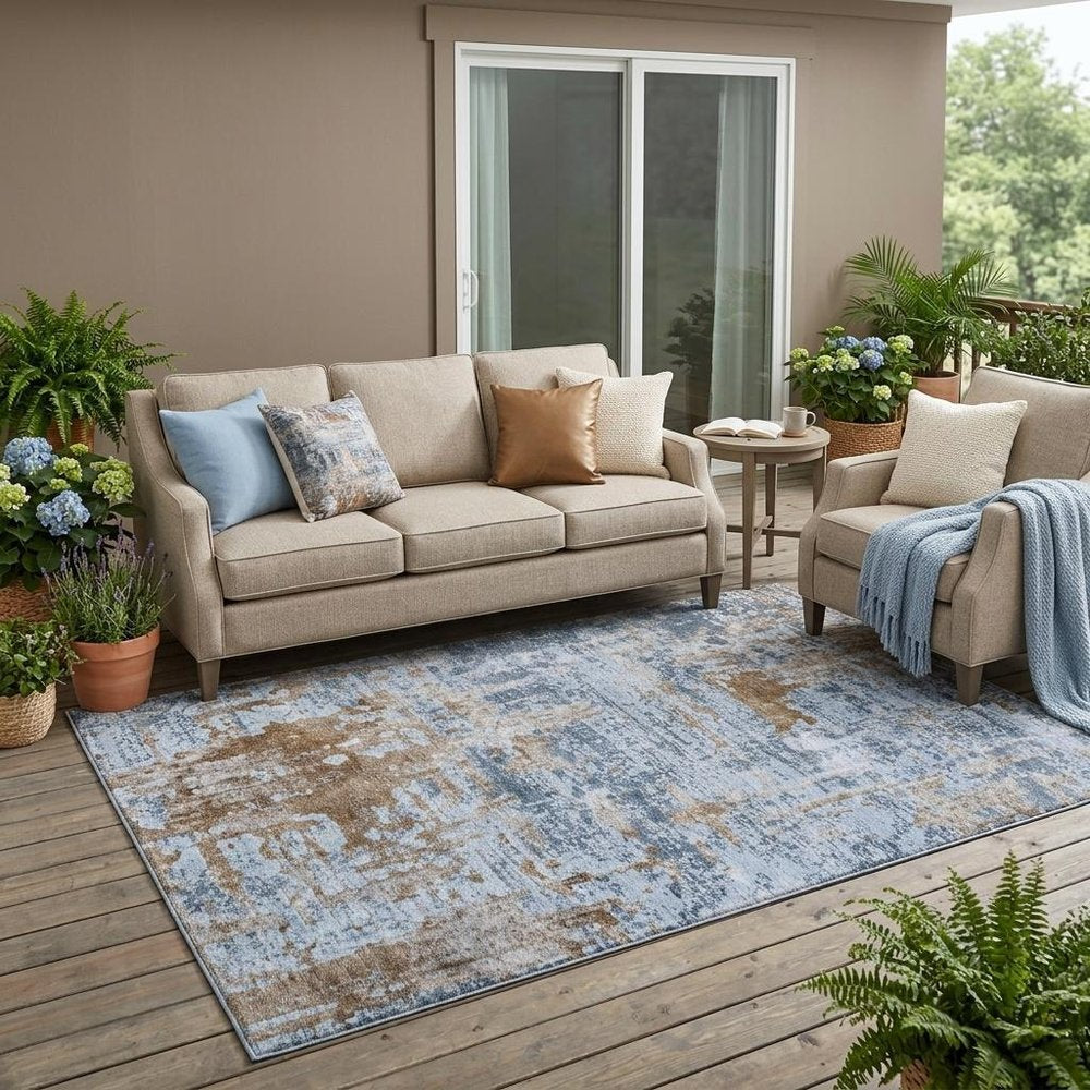 5' X 8' Blue And Gray Abstract Washable Indoor Outdoor Area Rug HomeRoots