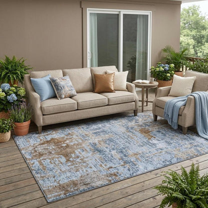 5' X 8' Blue And Gray Abstract Washable Indoor Outdoor Area Rug HomeRoots