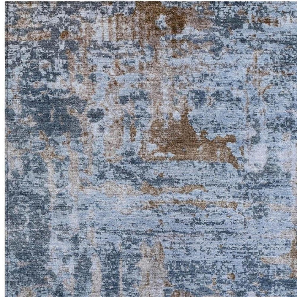 9' X 12' Blue And Gray Abstract Washable Indoor Outdoor Area Rug — view 6