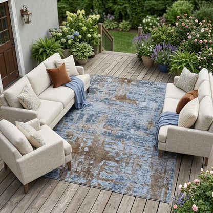 9' X 12' Blue And Gray Abstract Washable Indoor Outdoor Area Rug HomeRoots