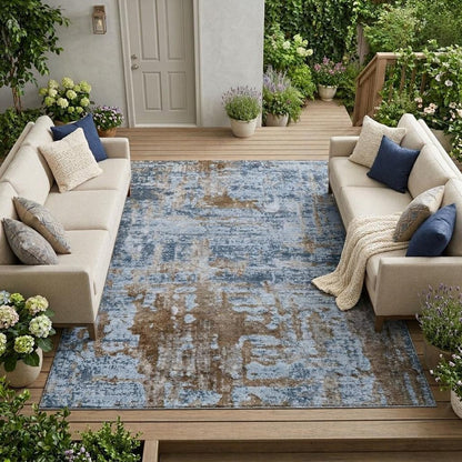 10' X 14' Blue And Gray Abstract Washable Indoor Outdoor Area Rug HomeRoots