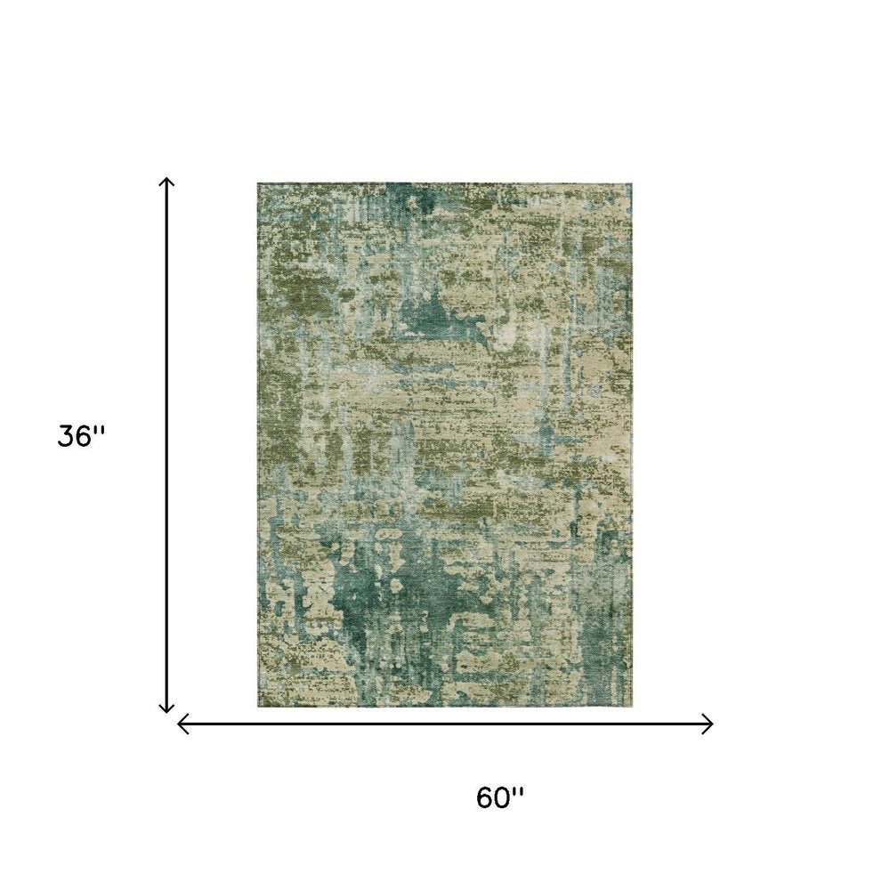 3' X 5' Green And Sage Abstract Washable Indoor Outdoor Area Rug HomeRoots