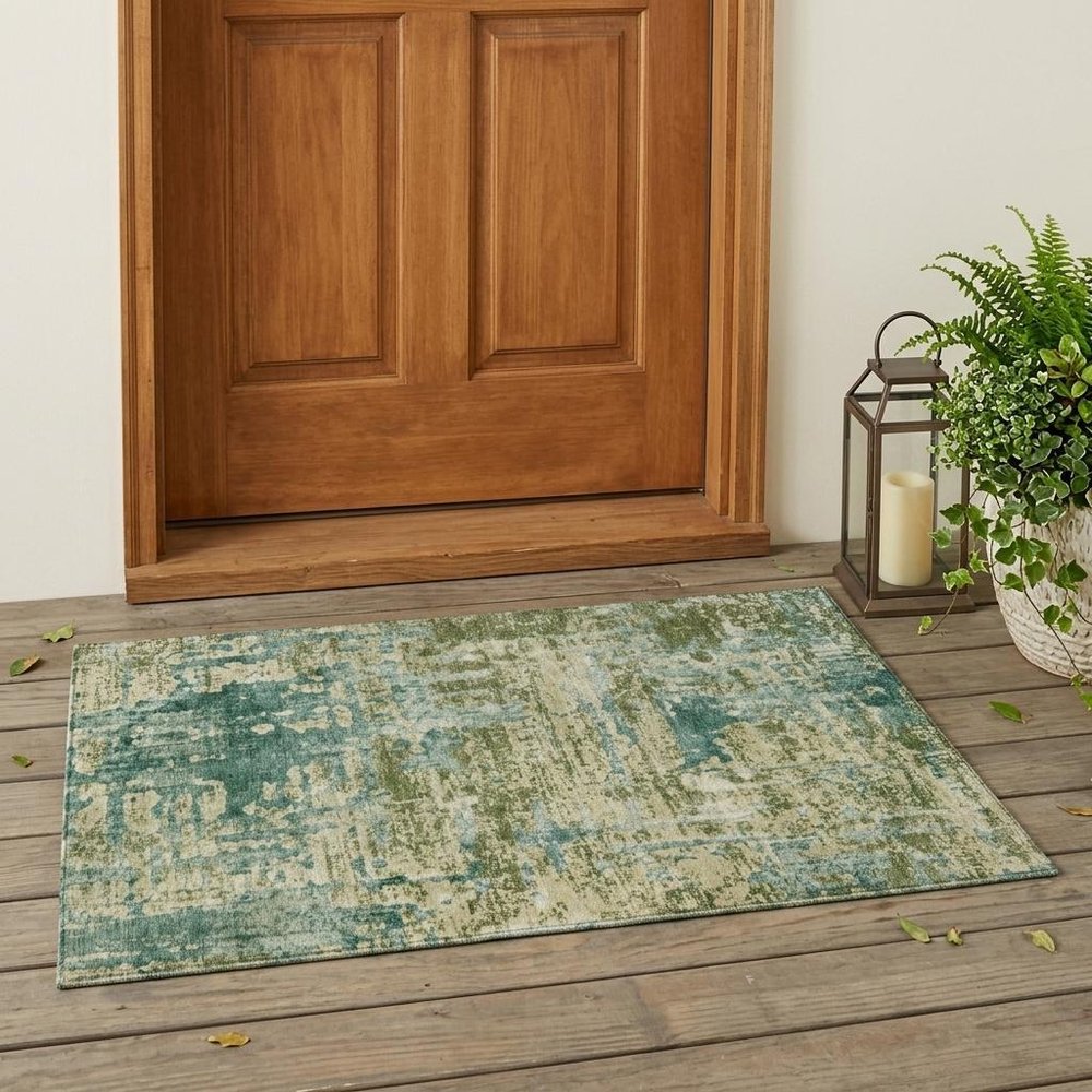 3' X 5' Green And Sage Abstract Washable Indoor Outdoor Area Rug — view 5