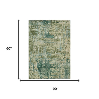 5' X 8' Green And Sage Abstract Washable Indoor Outdoor Area Rug HomeRoots