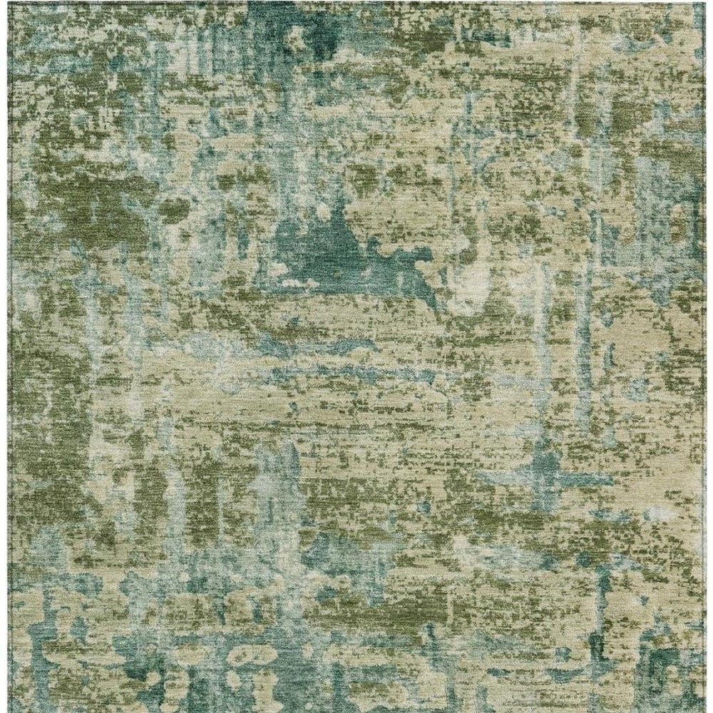 5' X 8' Green And Sage Abstract Washable Indoor Outdoor Area Rug — view 7