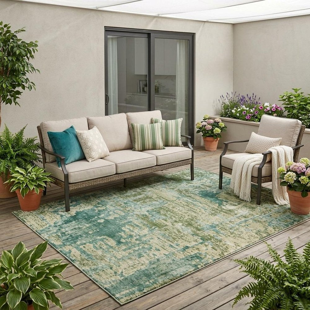 5' X 8' Green And Sage Abstract Washable Indoor Outdoor Area Rug HomeRoots
