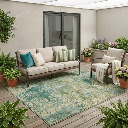 5' X 8' Green And Sage Abstract Washable Indoor Outdoor Area Rug HomeRoots