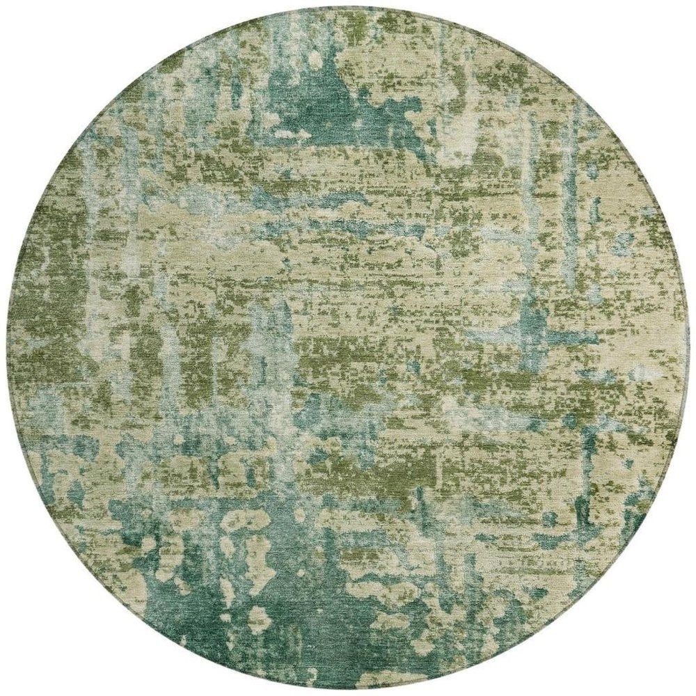 8' Green And Sage Round Abstract Washable Indoor Outdoor Area Rug — view 6