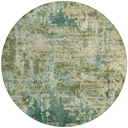 8' Green And Sage Round Abstract Washable Indoor Outdoor Area Rug HomeRoots