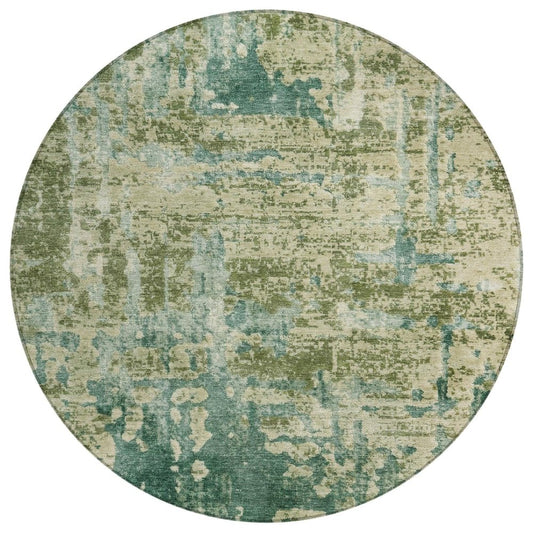 8' Green And Sage Round Abstract Washable Indoor Outdoor Area Rug