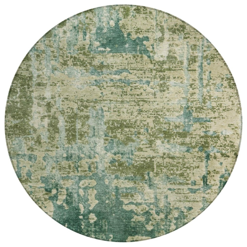 8' Green And Sage Round Abstract Washable Indoor Outdoor Area Rug HomeRoots
