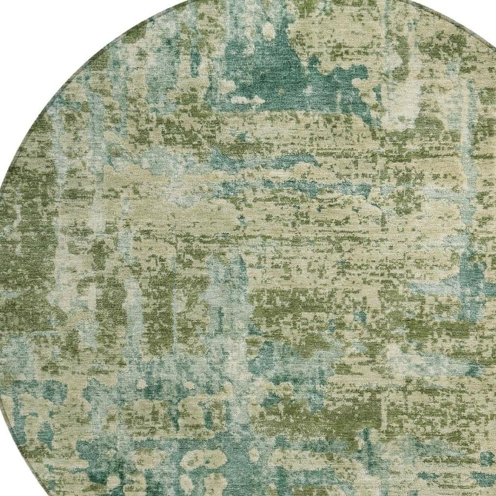 8' Green And Sage Round Abstract Washable Indoor Outdoor Area Rug — view 5