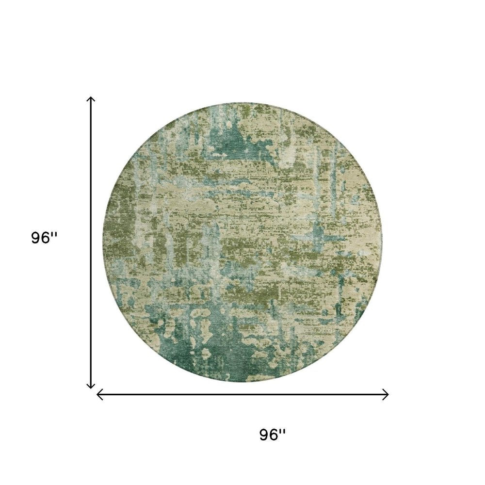 8' Green And Sage Round Abstract Washable Indoor Outdoor Area Rug — view 4