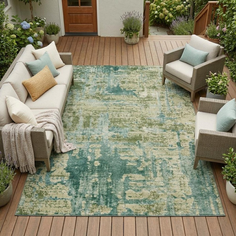 9' X 12' Green And Sage Abstract Washable Indoor Outdoor Area Rug HomeRoots