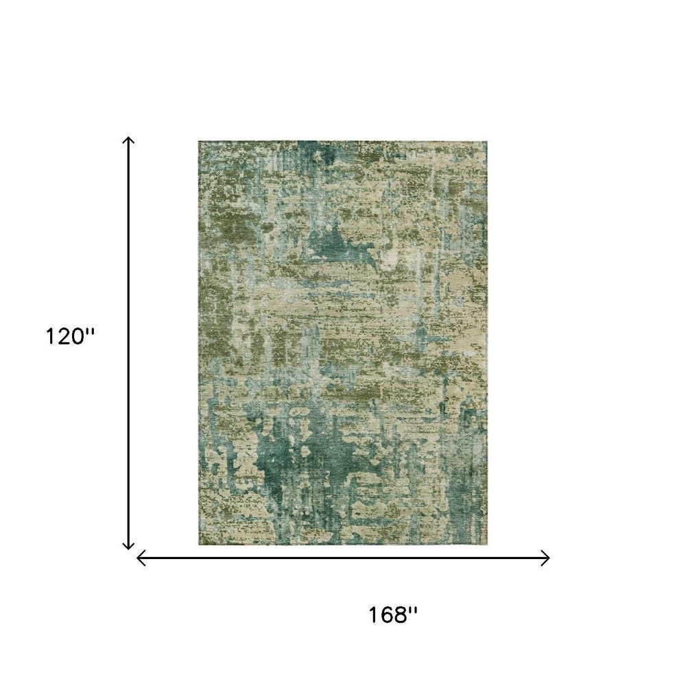 10' X 14' Green And Sage Abstract Washable Indoor Outdoor Area Rug — view 4