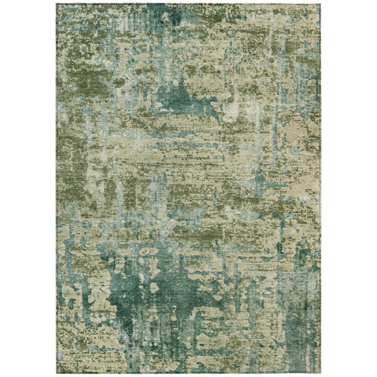 10' X 14' Green And Sage Abstract Washable Indoor Outdoor Area Rug