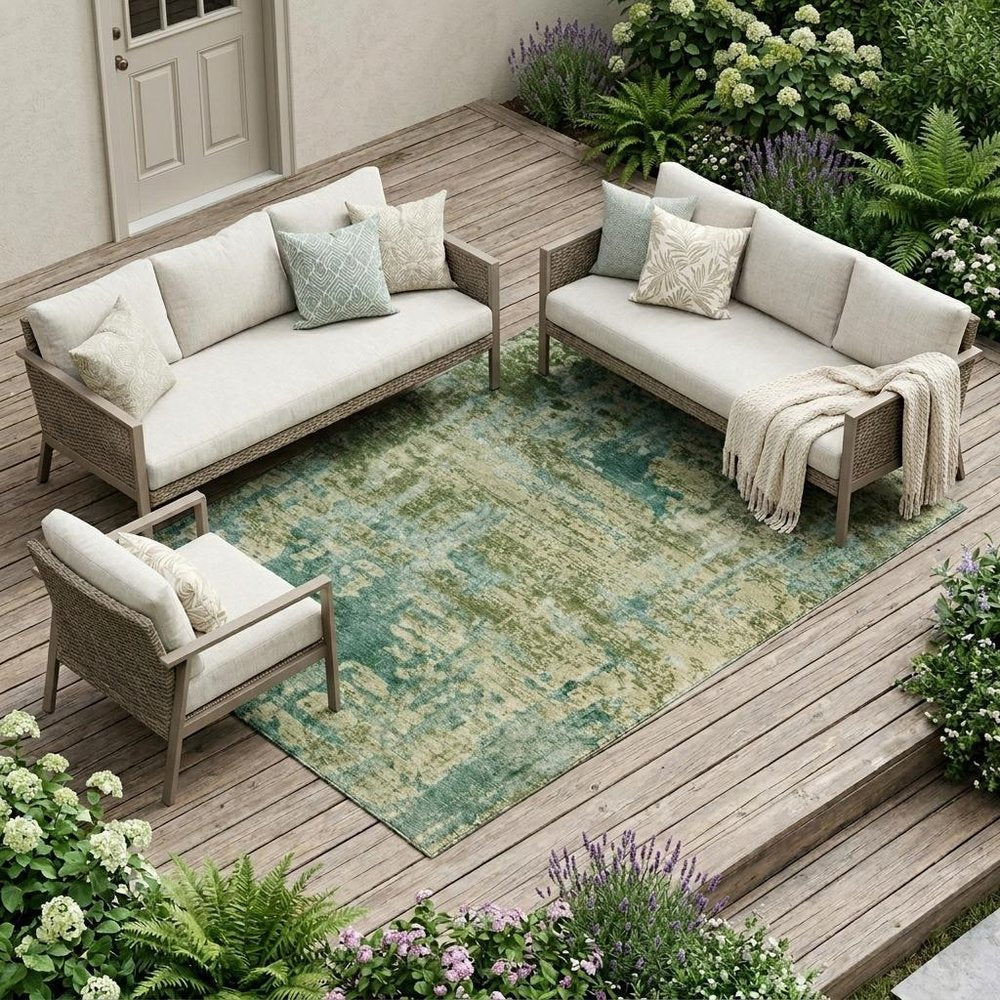 10' X 14' Green And Sage Abstract Washable Indoor Outdoor Area Rug HomeRoots
